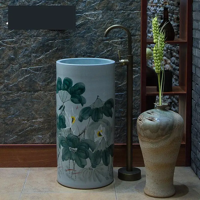 Antique Art Basin Integral Floor Pedestal Basin Balcony Toilet Outdoor