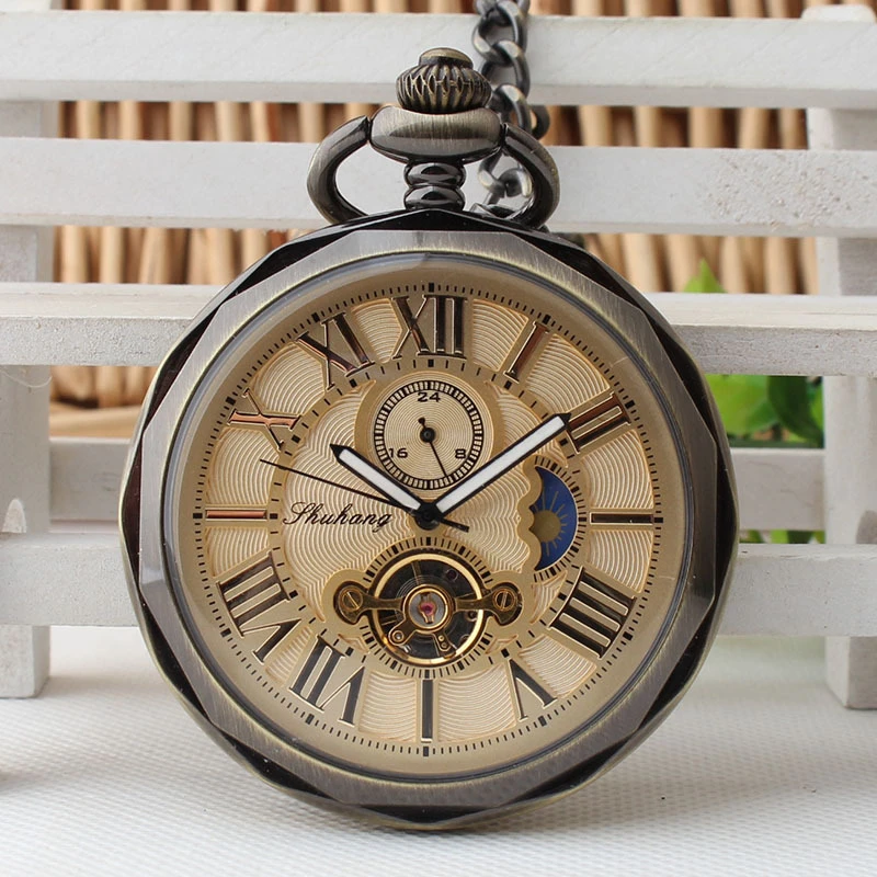 Automatic Self Winding Mechanical Pocket Watch Male And Female Sun And