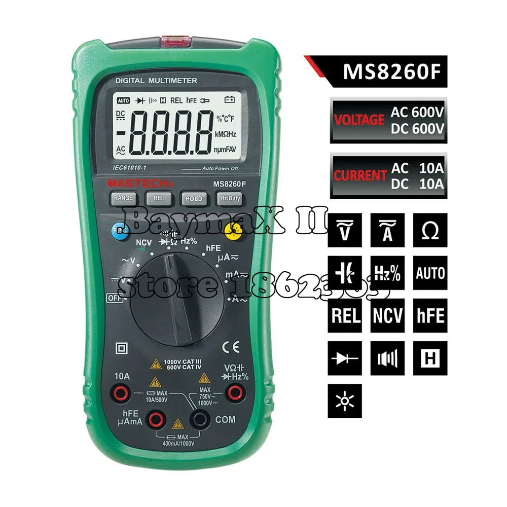 

MASTECH MS8260F Megohmmeter DMM Frequency Capacitor w/NCV & hFE Meter & LCD Backlight Multimetro Auto Range Digital Multimeter