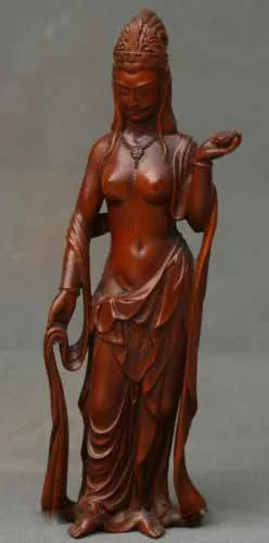 

Collect Chinese Boxwood Hand Carved Ancient Tara Goddess Buddha Guanyin Statue