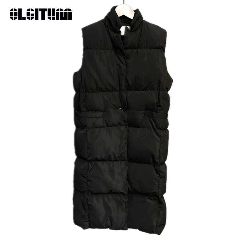 Olgitum зимний длинный жилет женский Colete женское Inverno хлопковый стеганый Femme Chalecos Mujer
