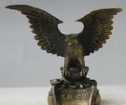 6 "Старый Китайский Народная Медь Птица Богатство Fly Bird King Eagle Hawk Статуя Скульптура S0706