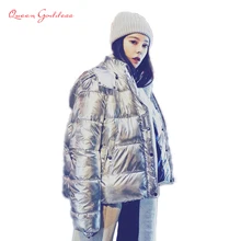 Новое поступление, модный стиль, блестящий зимний и весенний пуховик, металлическая цветная утепленная верхняя одежда с капюшоном, Теплое повседневное пальто