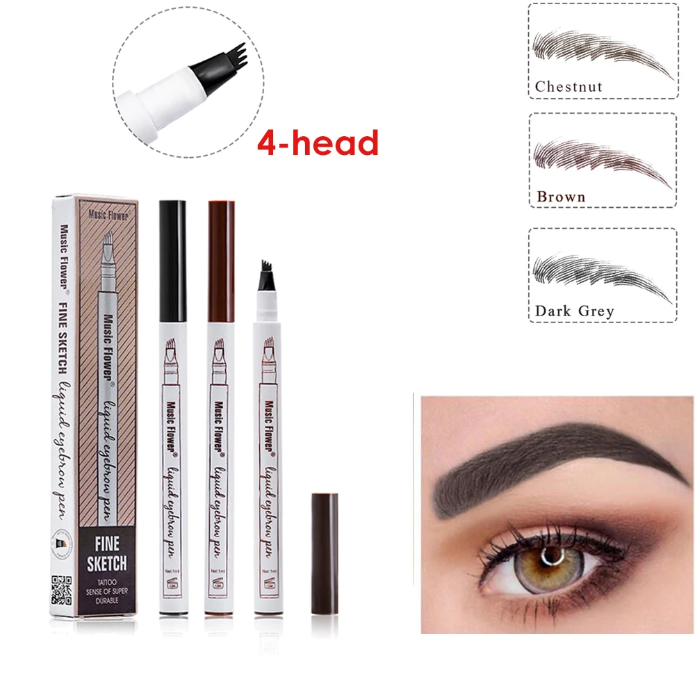 

Hot Sale 3 Colors Microblading Eyebrow Tattoo Pen 4 Head Fine Sketch Liquid Eyebrow Pencil Waterproof Tattoo Eye Brow Pen