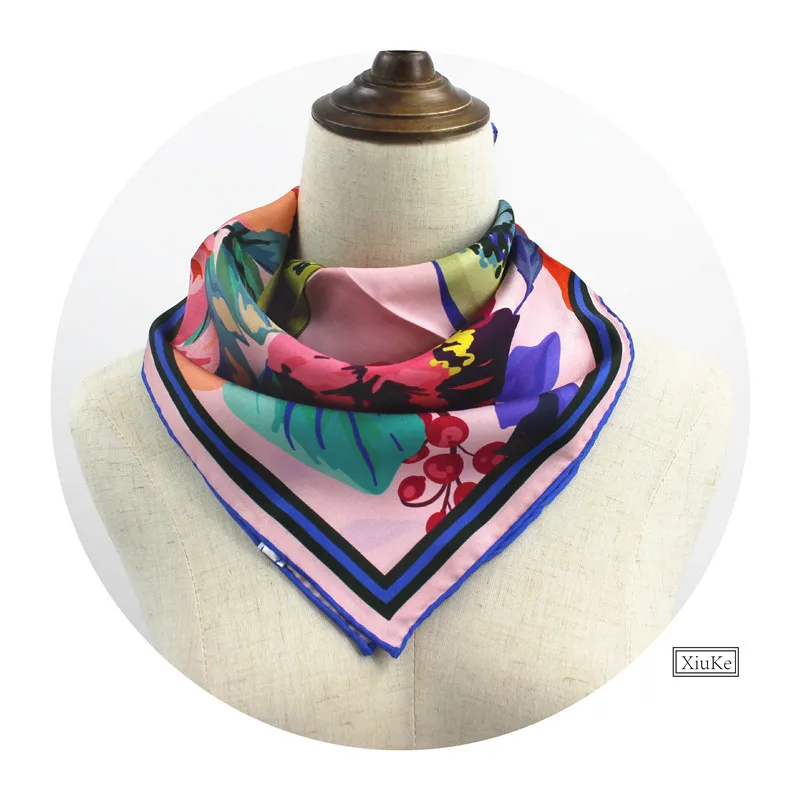[XiuKe] шарфы Новая мода женский шелковый шарф бандана с рисунком маленький квадратный шарф птица цветок саржевая шелковая шаль Размер: 52x52