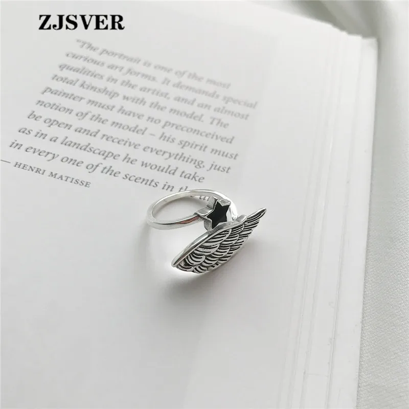 

ZJSVER Korean Jewelry 925 Sterling Silver Rings Bohemia Style Star Wing Shape Adjustable Women Ring For Festival Present