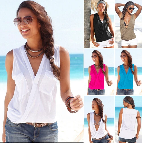 

JRNNORV Summer 2018 Brand Sexy Top Female T-shirt V Neck Sleeveless Patchwork Shirt Women Cotton Plus Size Clothing Summer