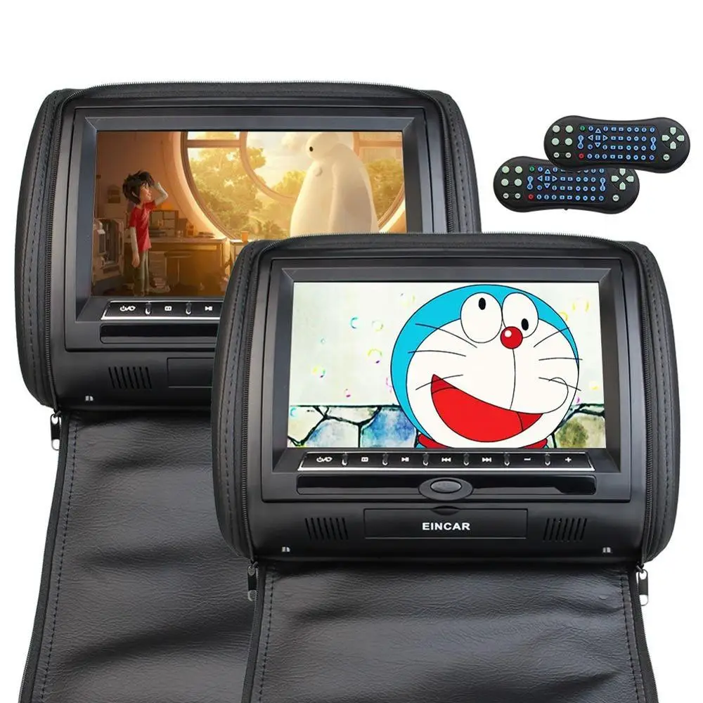 Twin 9-inch Portable DVD Players with RCA Input FM Transmitter LCD Monitor IR Headphone Auto Audio Headrest Video Player Stereo
