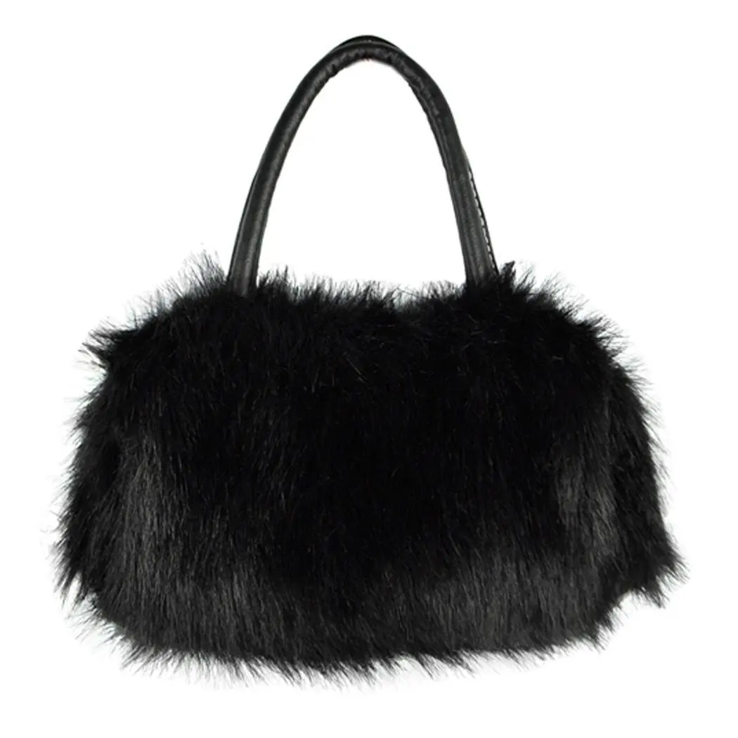 Lovely Fur Leather Handbag Shoulder Bag Winter Black