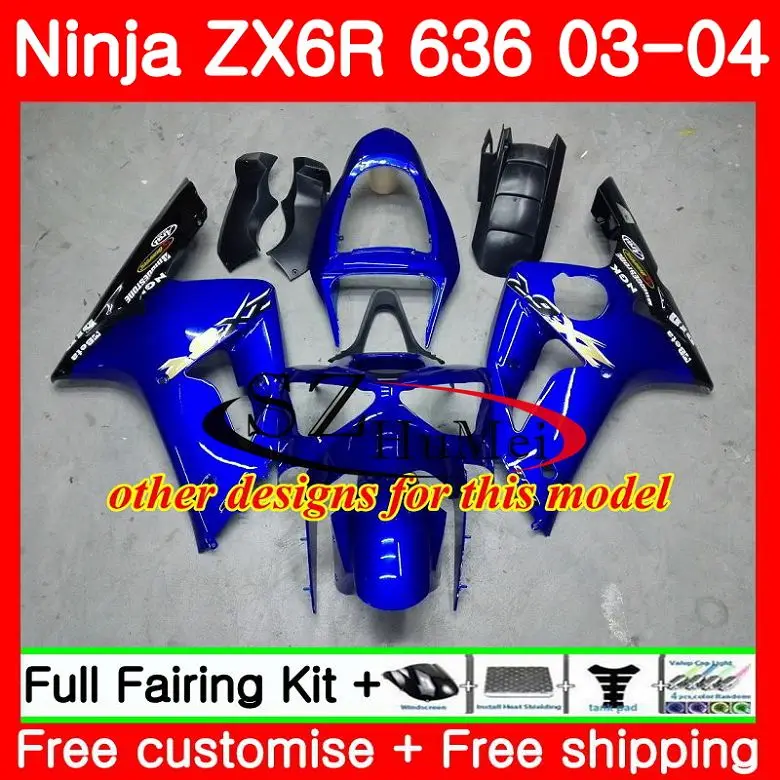 Корпус для KAWASAKI NINJA ZX-6R 03-04 ZX-636 ZX600 ZX636 10SH21 ZX 636 600CC ZX6R 03 04 серебряный черный ZX 6R 2003 2004 обтекатели комплект