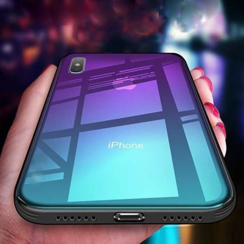 

ProElite 6D Tempered Glass Shockproof Back Protective Cover for iPhone X 6 6S 8 7 Plus Soft TPU Gradient Rainbow Colorful Case