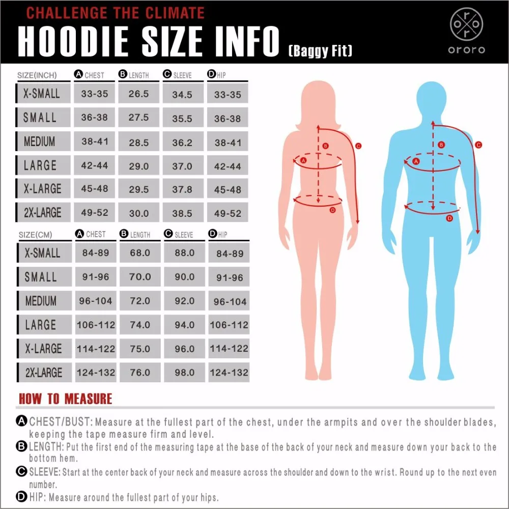 Ororo Size Chart