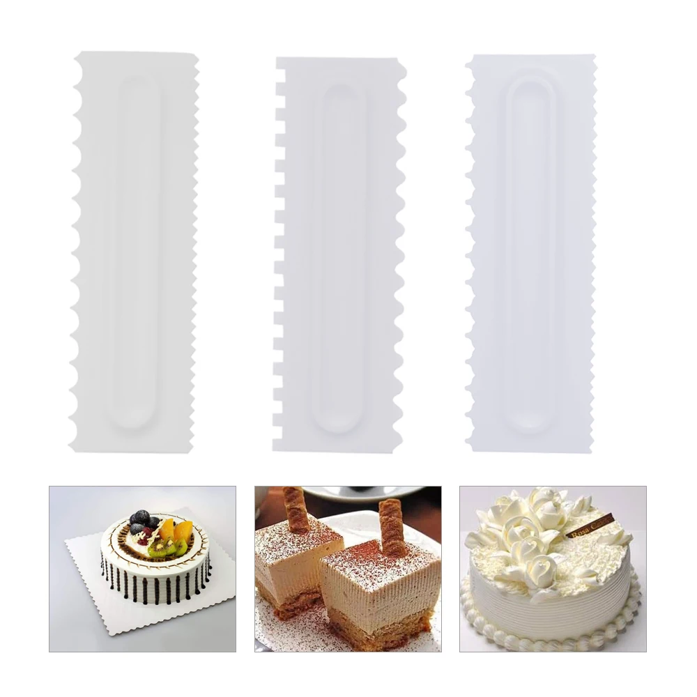  3Pcs Pastry Icing Comb Set Plastic Cake Scraper Textures Fondant Spatulas Baking Mold Cake Decorati