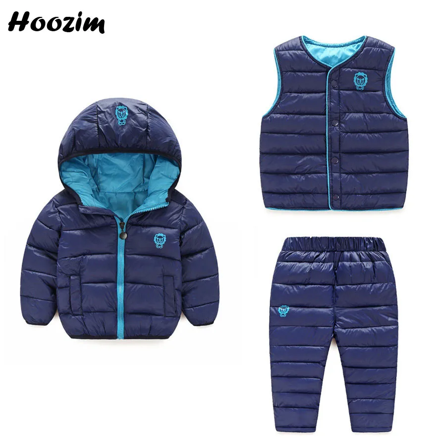 

Winter Sport Suit For Boys 18M-6 Years Athleisure Baby Girl Clothes Set 3PCS Blue Solid Jacket+Vest+Pants Autumn Kids Tracksuit
