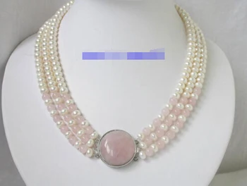 

Women Gift word Love shipping> n876 beautiful 3strand 8mm white freshwater pearls pink crystal necklace 6.07