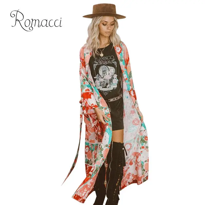 Women Floral Kimono Cardigan Chiffon Blouse Loose Quimono