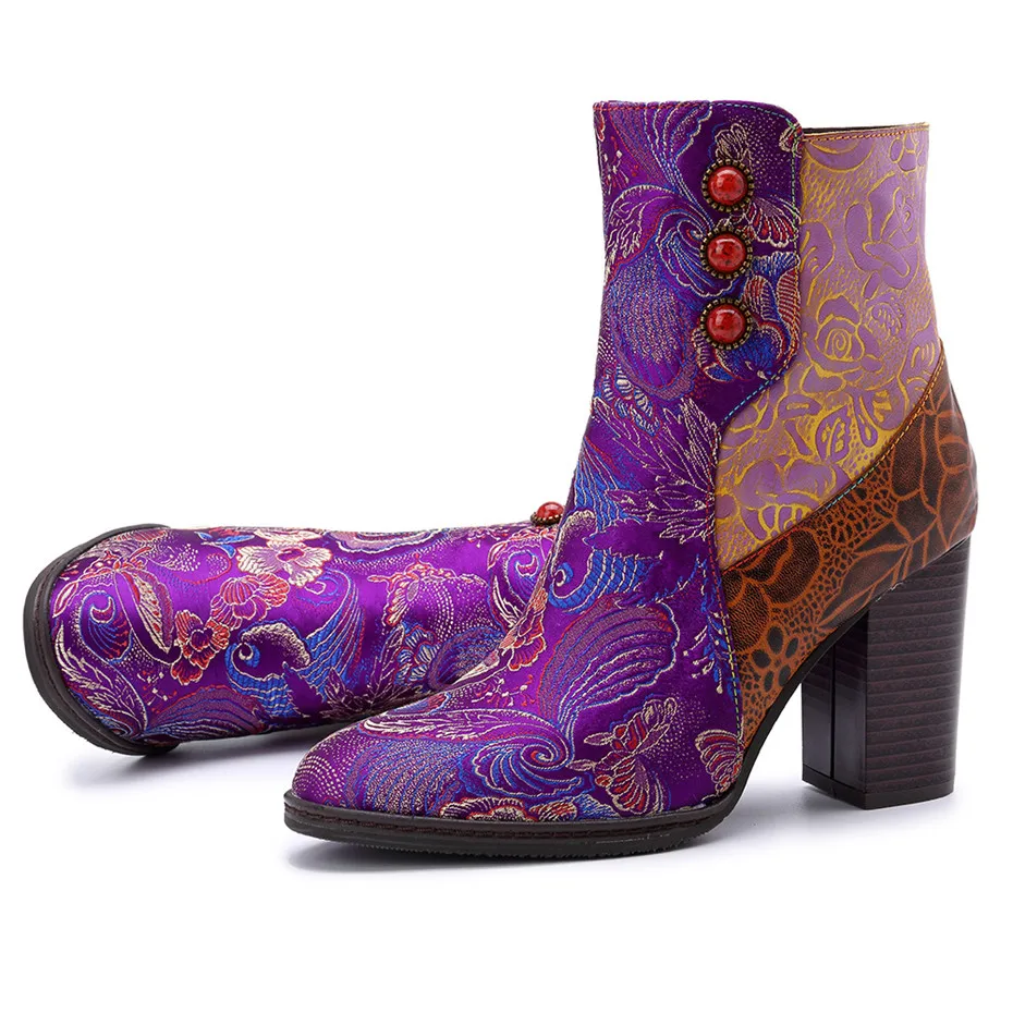 Retro Printed Genuine Leather Winter Autumn Boots Women Embroider Shoes Vintage Women High Heels Ankle Boots Plus EUR Size 36-42 (10)