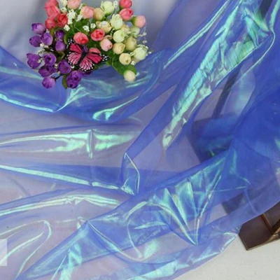 150 см* 100 см дизайнерская флуоресцентная ткань Яркая блестящая марлевая ткань для сцены, свадебного декора вуаль прозрачная голографическая ткань - Цвет: Cobalt