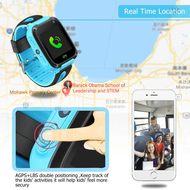  GPS Tracker Kid Kamera Smart Uhr Mirco SIM Anrufe Anti-Verloren £ SOS Lage Alarm für iPhone iOS And