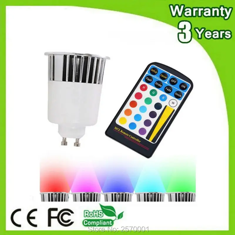 

(10PCS/Lot) Epistar Chip 3 Years Warranty E27 GU10 MR16 5W LED Bulb RGB Remote Spotlight Color Change Spot Lights