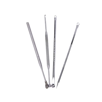 

11.4 cm 4pcs/set Blackhead Pimple Comedone Acne Extractor Remover Tool+Ear Wax Stick Kit Set Wholesale
