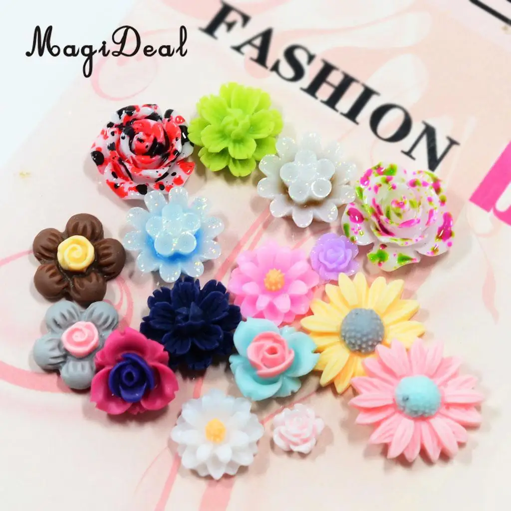 MagiDeal 50Pcs Assorted Colors Size Resin Rose Flower Carving Rose Flower Beads Accessories Synthetic stone material 