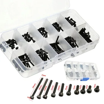 

200pcs M2 Allen Bolt Hex Socket Round Cap Head Screw Assortment Kit Set Black