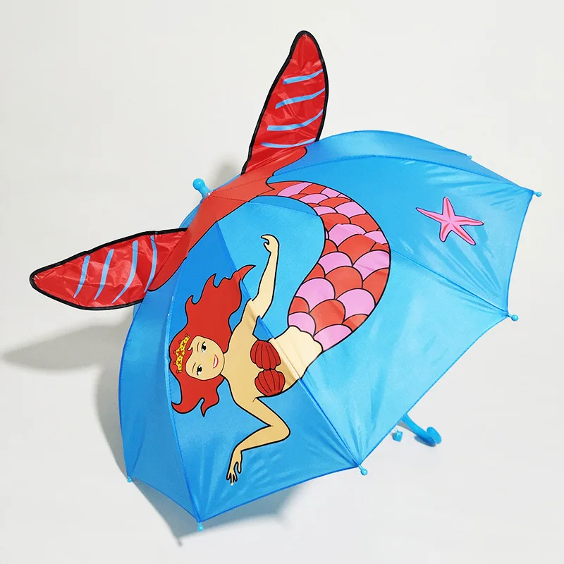 Автоматический детский зонтик с длинной ручкой и дождем с 3D рисунком из мультфильма, креативный милый зонтик для мальчиков и девочек, детские уличные инструменты - Цвет: Mermaid