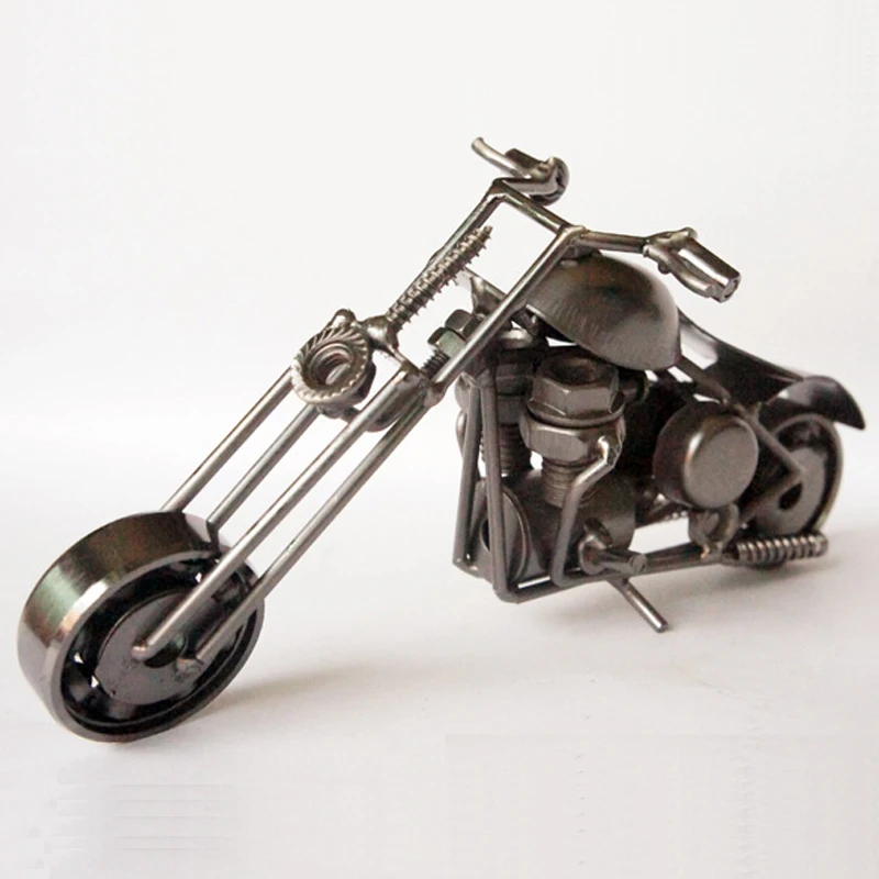 

1pc 17cm Metal Craft Vintage Motor Van Home Decor Shabby Chic Motorcycle Hand-made Harley Motor Statue Model Traffic Collection