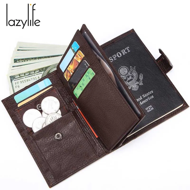 Винтажный Мужской кошелек LAZYLIFE из натуральной кожи Короткие Бумажники