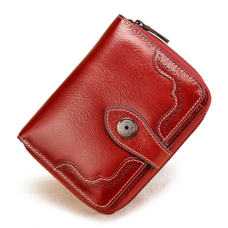 Vintage Genuine Leather Women Wallets Small Zipper Wallets Red Purse Card Holders Coin Purses ...