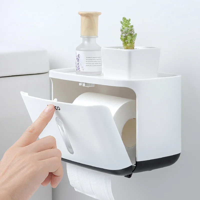 Toilet Paper Holder Bathroom Kitchen Waterproof Wall Mounted Tissue Box Phone Storage Box Organizer Not Dril Dropshipping