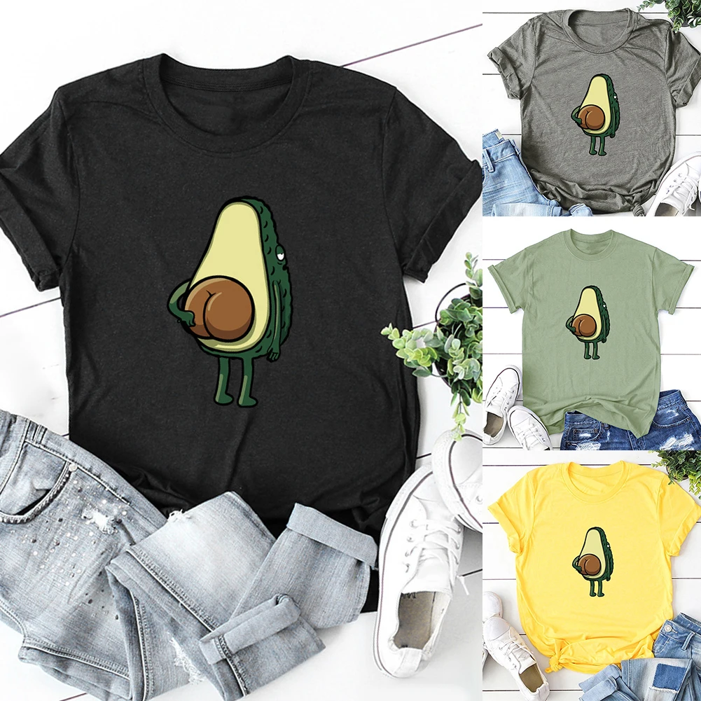 Новая забавная Летняя женская футболка с рисунком авокадо, круглый вырез, короткий рукав, футболка