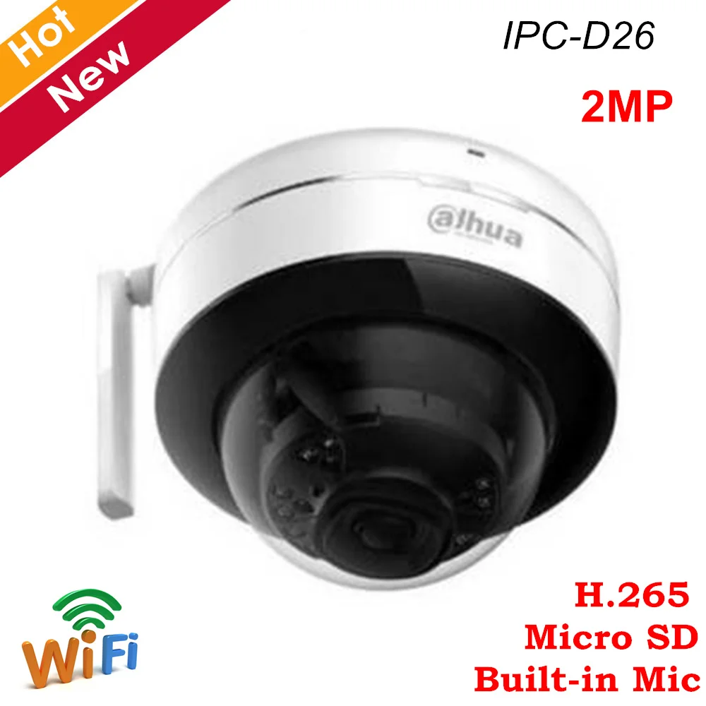 

Dahua 2MP Wireless Wifi Camera IPC-D26 H.265 2.8mm 3.6mm lens Optional Support Micro SD card Built-in Mic IR 30m IP Camera