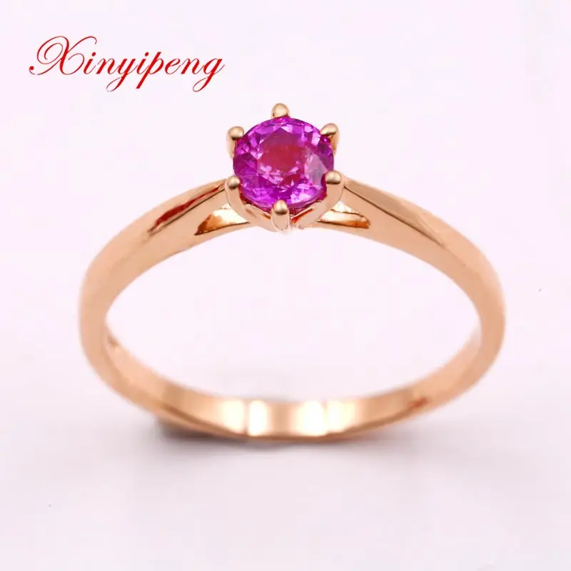 

Xin yi peng 18 k rose gold inlaid natural pink sapphire ring woman simple birthday, anniversary gift