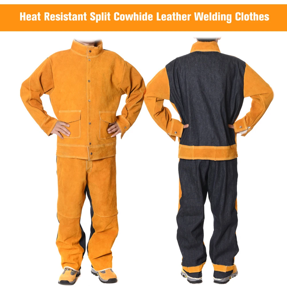 Сварочные костюмы из воловьей кожи+ джинсы, термостойкие сверхпрочные сварочные костюмы, износостойкие, антиожоговые, Огнестойкие Рабочие костюмы
