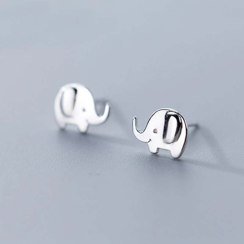 MloveAcc Аутентичные 925 пробы серебро животных маленькие серьги «Слоник» для Для женщин Стерлинговое Серебряные ювелирные изделия подарок