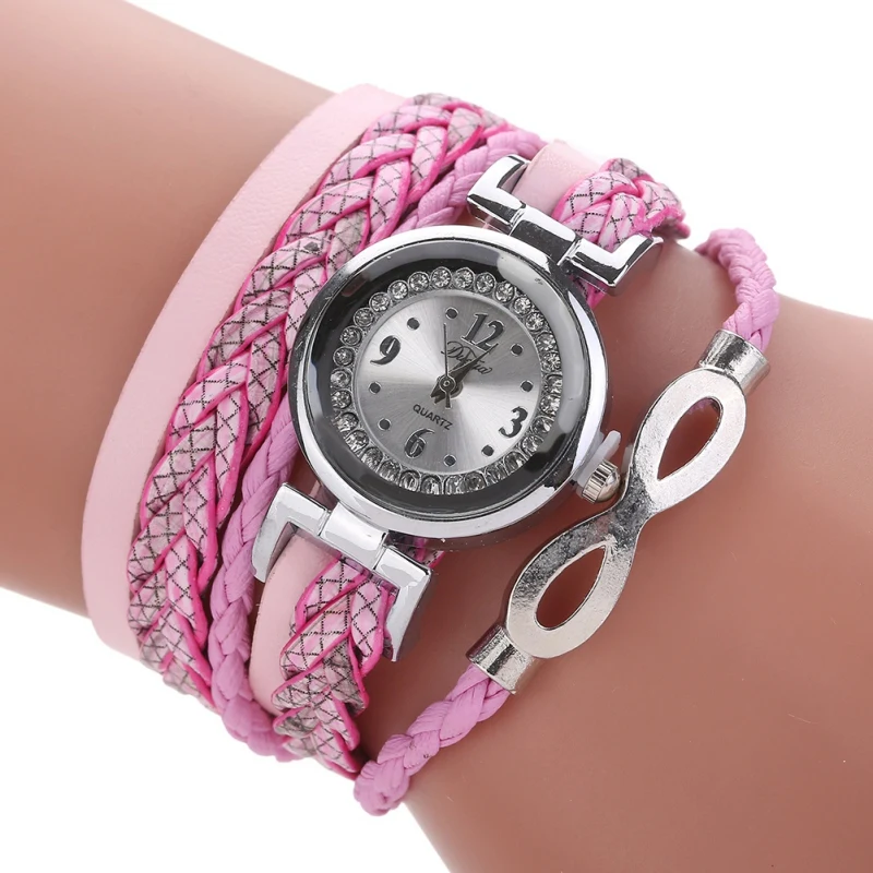 

New Charming Watches Fashion PU Weaving twist Watch Beautiful With Crystal Bracelet Watch Wholesale H