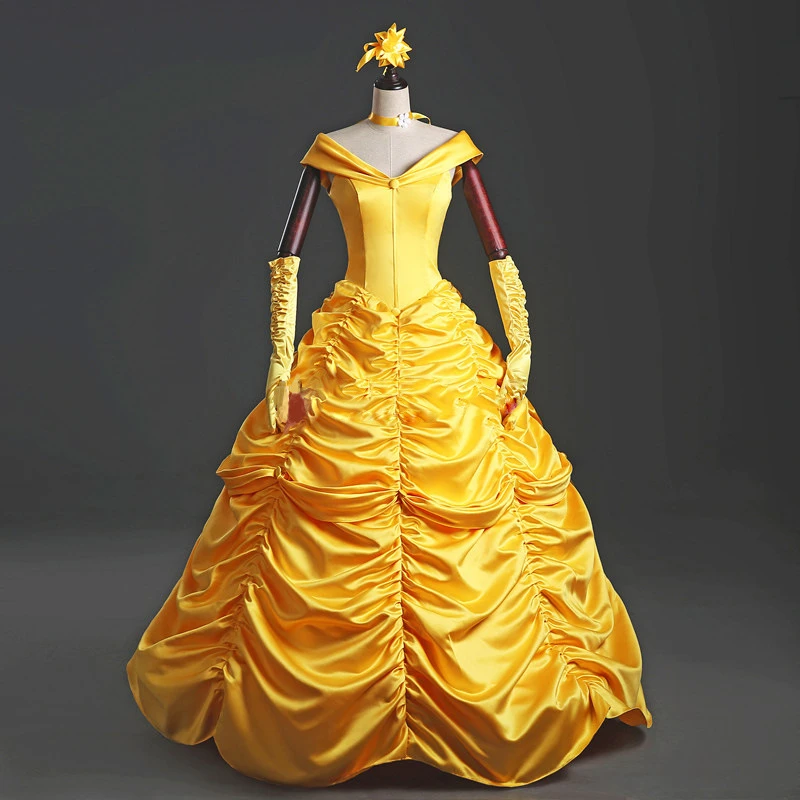 女性と大人のためのプリンセスドレス クリスマス 変装 美女と野獣 ドレス 黄色 ファンシー 女性 新しい Aliexpress
