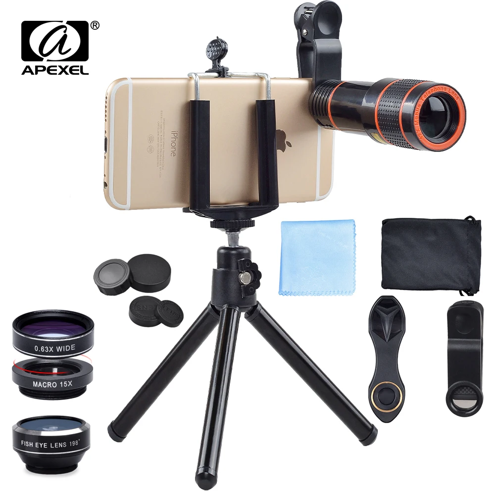 

APEXEL Camera Lens with Tripod 12X Clip Telescope Zoom in Mobile Phone Lens for iPhone xiaomi Samsung galaxy android Smartphone