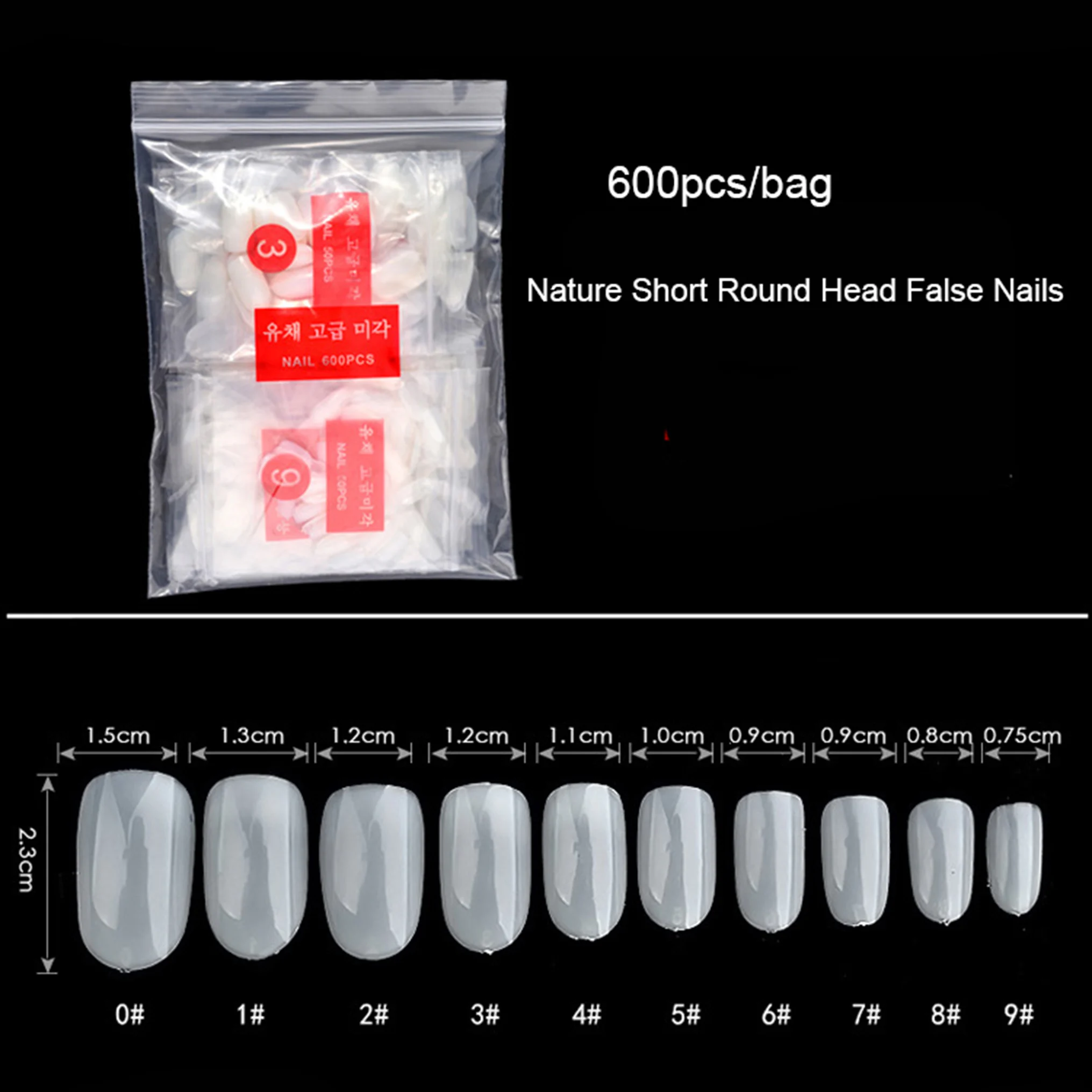 

600pcs/bag Fake Nails Short Round Head Nail Art Tips Transparent/Natural/White ABS False Nails Full Cover Manicure Faux Ongles