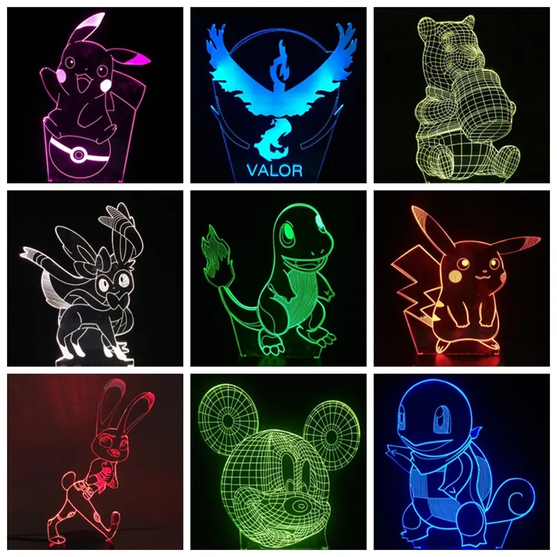 

Pokemon 2018 3D LED 7 Color Night Light Pikachu Squirtle Judi fiery Dragon Pokeball RGB Bulb Christmas Decor Gift Cartoon Toys