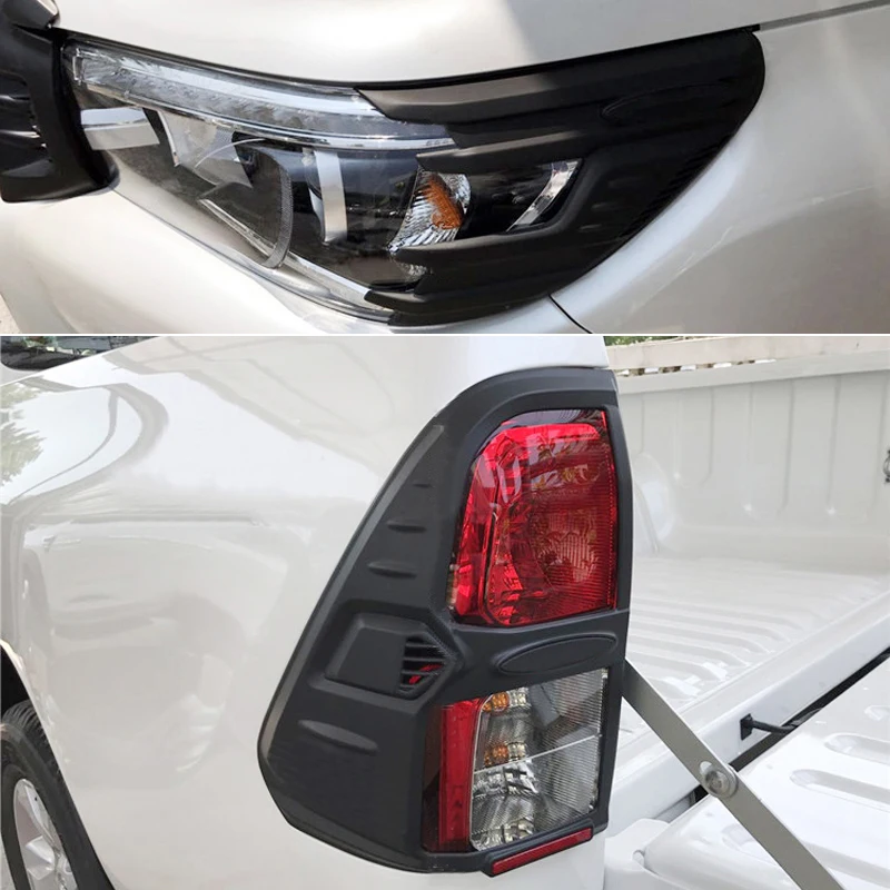 

For Toyota Hilux Revo 2016 2017 2018 ABS Plastic Front Head Light Eyebrow Cover + Rear Tail Light Lamp Cover Trim 4pcs