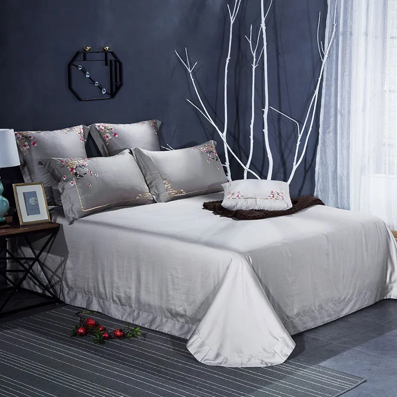 Waliicorners 60S Egypt Cotton Luxury 4/7pcs Bedding set Queen/King Size Embroidery style Bed set Duvet cover Bed linen Pillowcases 78 _45A2592