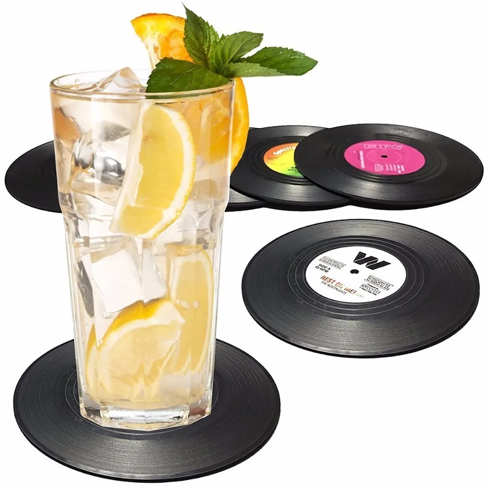 

6Pcs/set Retro Vinyl Drink Coasters Table Cup Mat Home Decor CD Record Coffee Drink Cup Placemat Tableware Gadgets