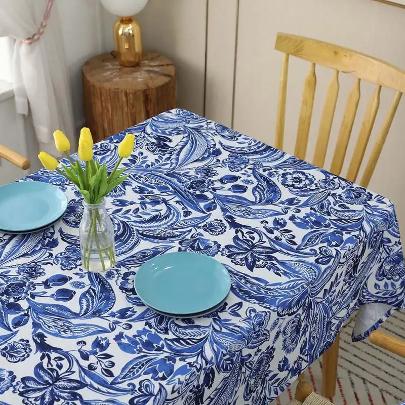 European Style Tablecloth Waterproof Baroque Perris Style Printing Red Blue Tablecloth For Home Kitchen Table Decoration
