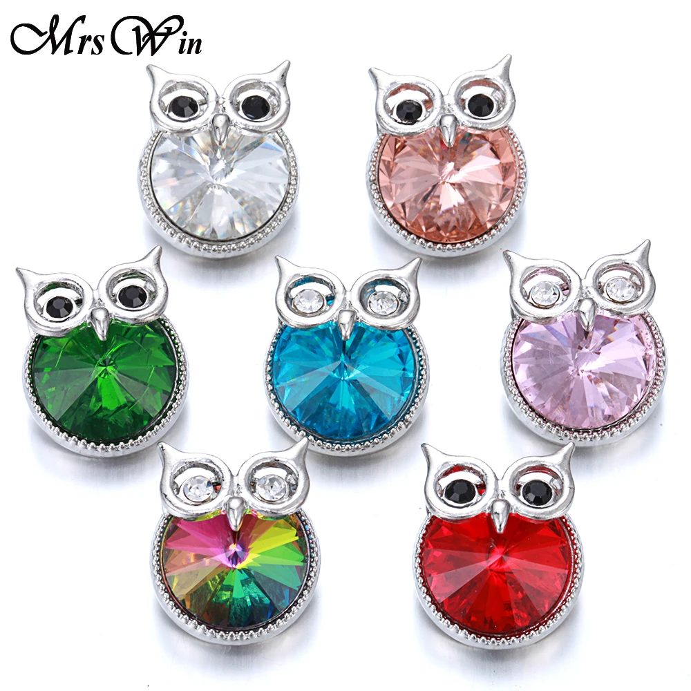 

6pcs/lot New Owl Snap Jewelry Colorful Rhinestone Metal Owl Snap Button Fit 18mm Snap Button Bracelet Necklace Charm Jewelry