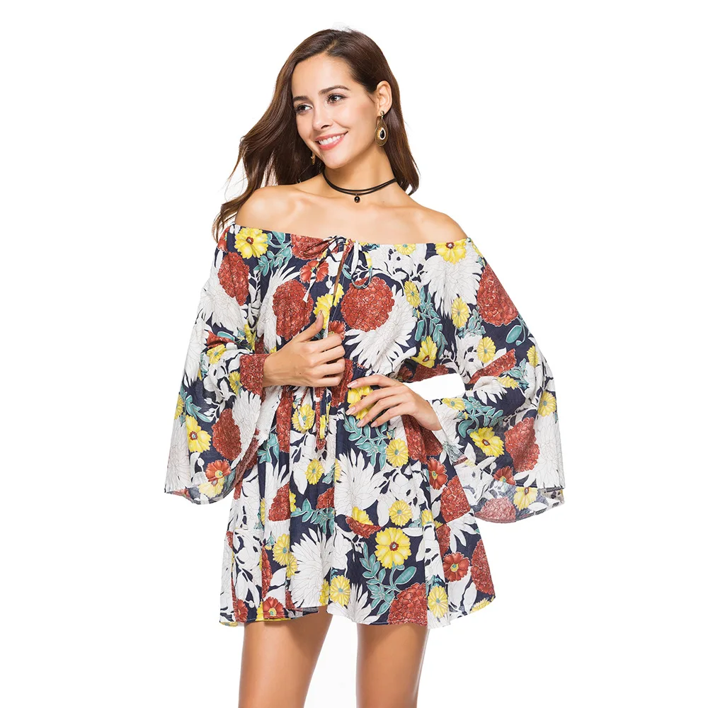 

women dress elegant 2019 summer dresses vintage bohemian print flare sleeve sexy plus size woman fashion plus size gothic