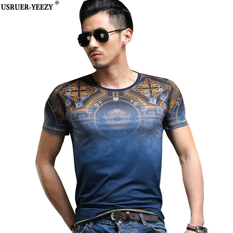 USRUER YEEZY New Arrival Gradient Style T Shirt Men Name Brand Short ...