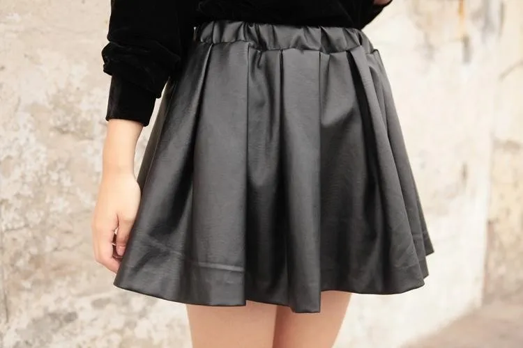 Ladies Women Girls High Waist Faux Leather PU Skater Flippy Flared A line Skirt